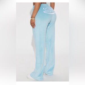 Von Dutch Light Blue Straight Leg Velour Pants